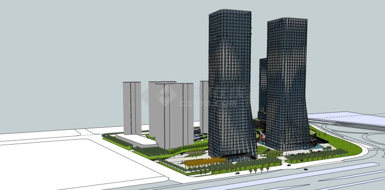 高层多栋商业综合体办公楼su模型-图二