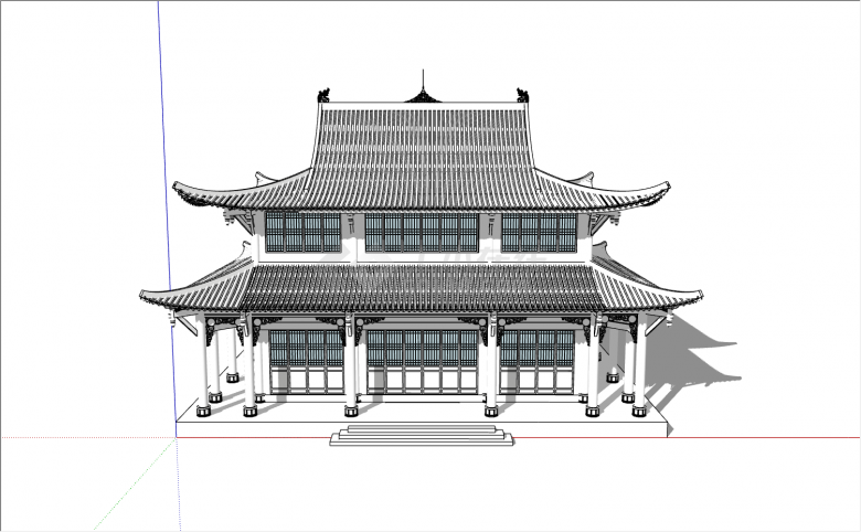 仿古二层中式建筑服务中心su模型-图一