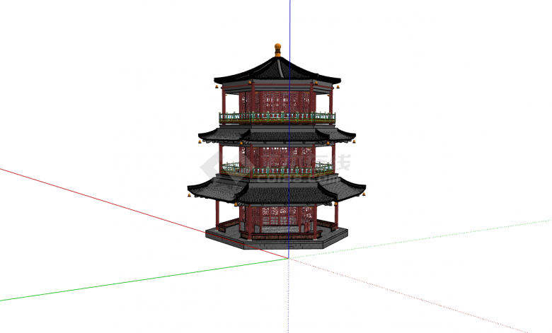 中国古代三层镂空式塔类su模型-图二