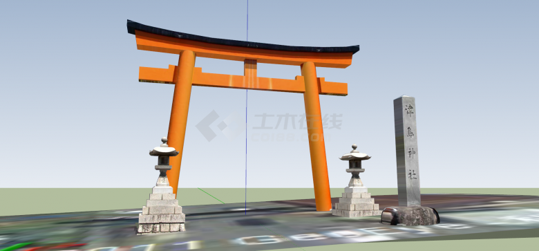 日本津岛神社门楼设计su模型-图一