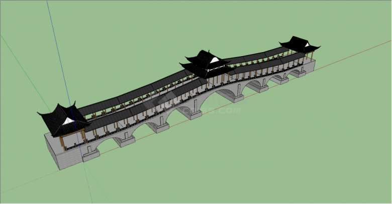 桥拱石头座基观亭城门su模型-图二