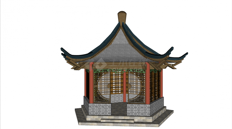 中式凉亭式房屋建筑su模型-图二