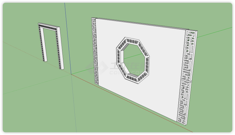 镂空装饰门框八角形雕刻墙体su模型-图二