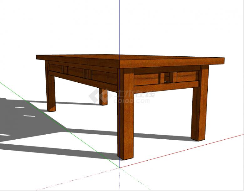 中式经典简单木质长方形桌子家具su模型-图一