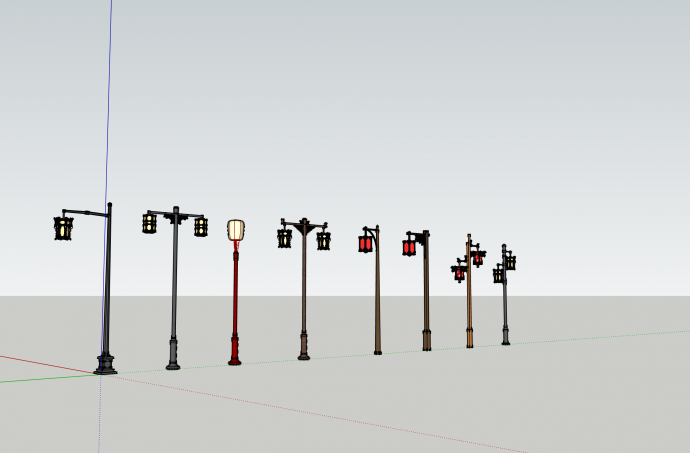 八种中式铁艺户外庭院灯su模型_图1
