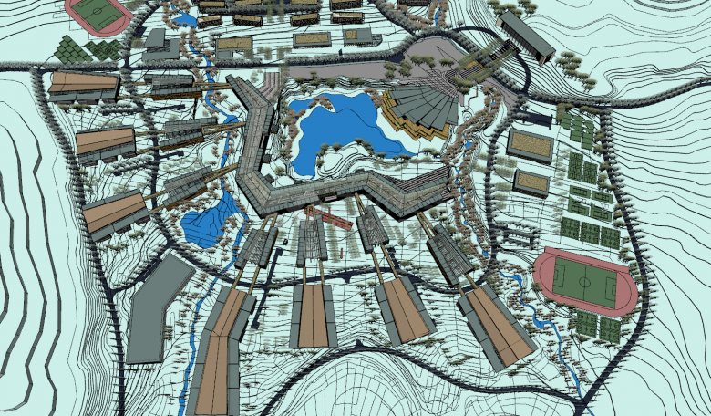 红河技师学院地形海绵城市项目su模型-图一