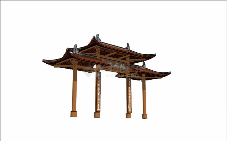 中式古代传统坡屋顶牌坊su模型-图二