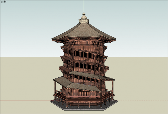 中式传统仿古木质攒尖顶塔su模型_图1