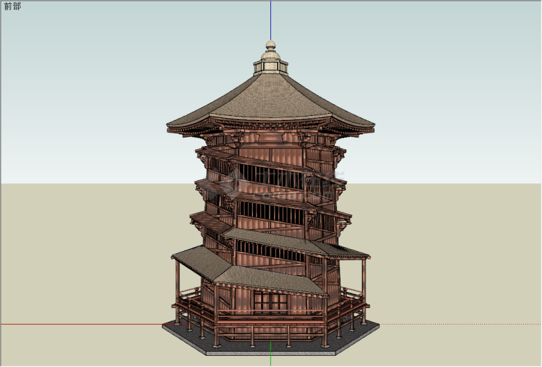 中式传统仿古木质攒尖顶塔su模型-图一