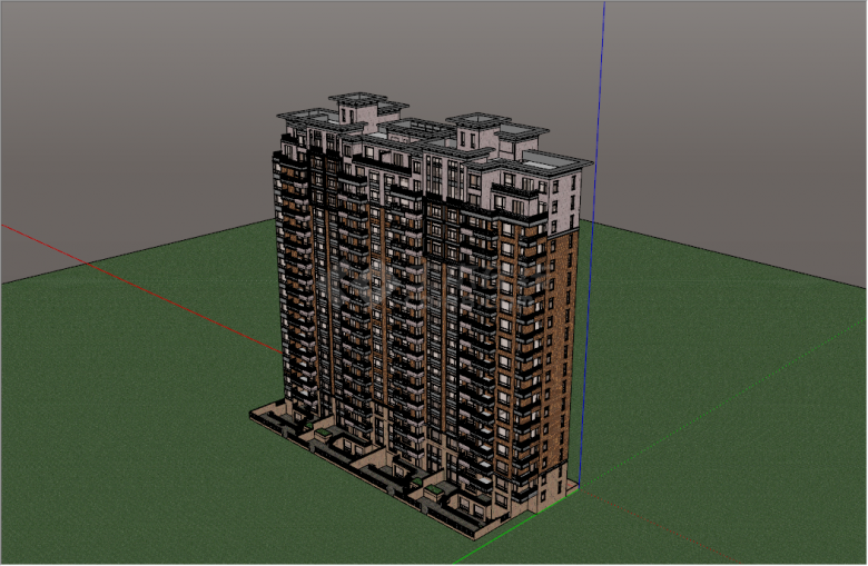 新中式豪华现代高层住宅建筑su模型-图二