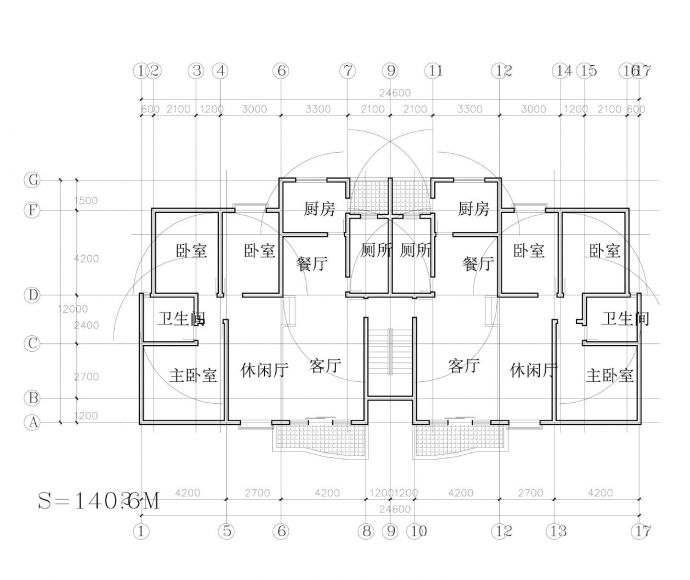 建筑设计住宅户形平面图_图1