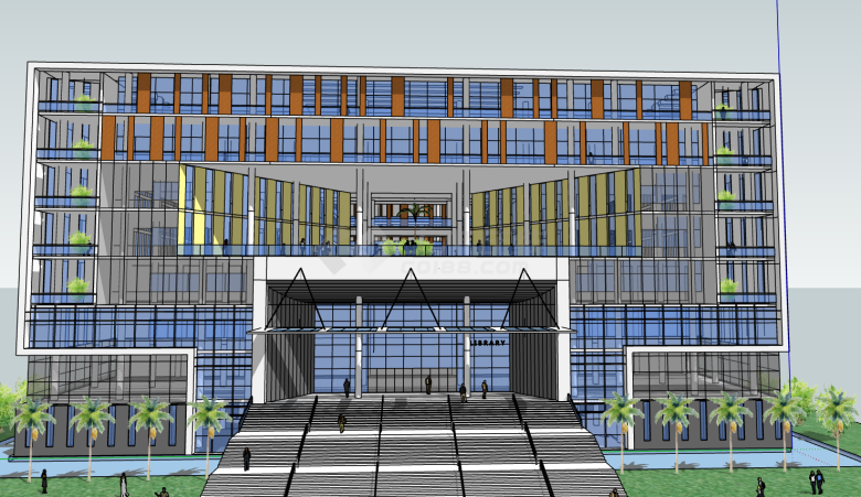 现代矩形图书馆精细su模型 -图二