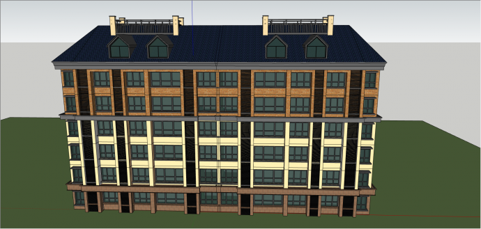 带屋顶带窗户的多层住宅 su模型_图1