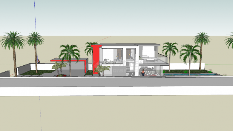 游泳池椰树围墙别墅su模型-图二