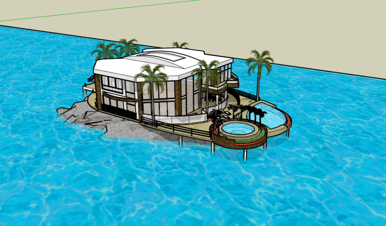 海上东南亚风泳池别墅su模型-图二