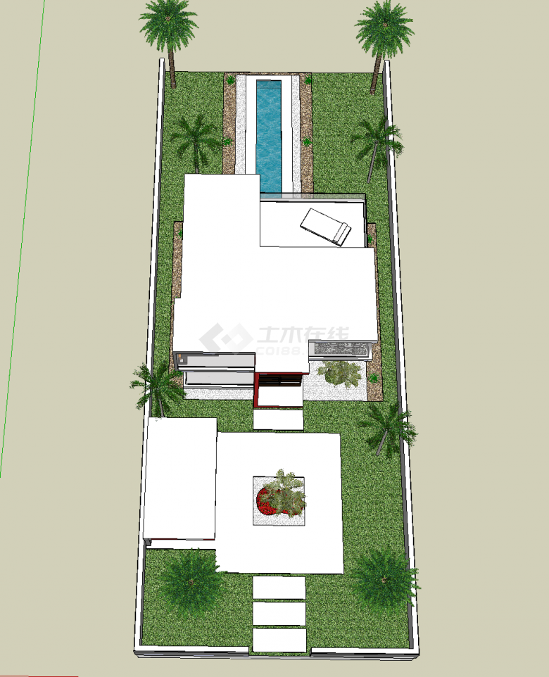 家具齐全带花园和后院的现代风格别墅su模型-图二