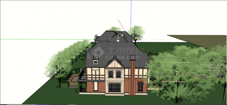 美式联排带花园别墅su模型-图一