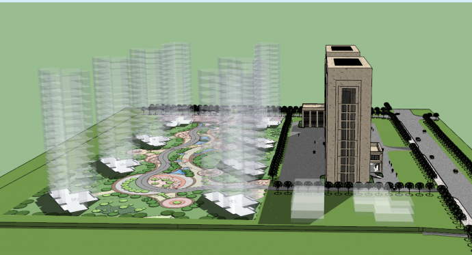 现代化大型带绿化办公楼su模型_图1