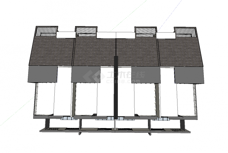 带阳台和院落的四户住宅楼su模型-图二