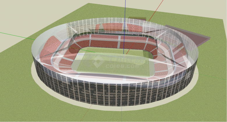 现代椭圆鸟巢型经典足球场su模型-图二