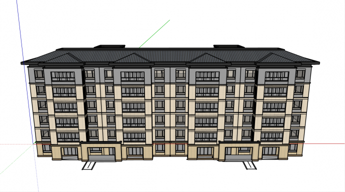 中式现代经典公寓楼su模型_图1