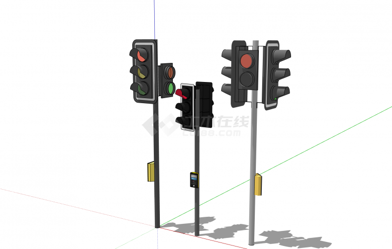 三个交通信号灯标示牌su模型-图二