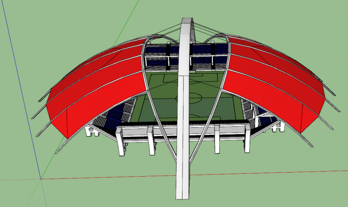 大型红色顶带足球场的体育馆su模型_图1