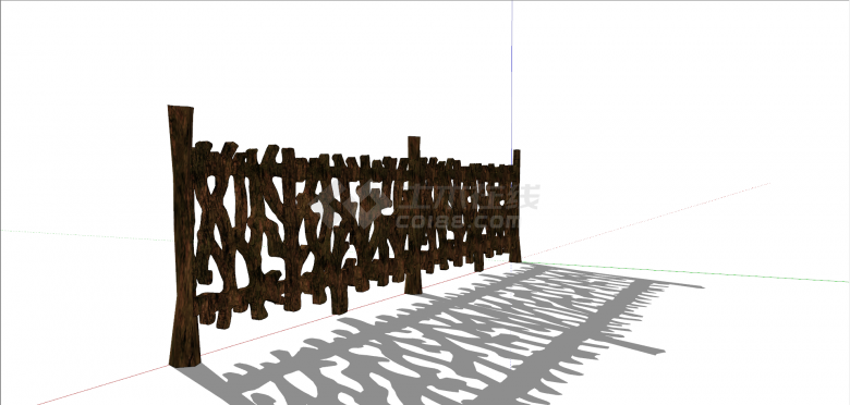 现代不规则花纹木质栏杆建筑su模型-图二