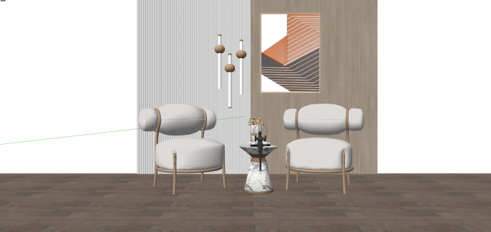 现代一对竹框架白色布艺休闲椅su模型_图1
