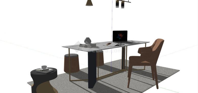 现代黄架白面书桌椅组合su模型-图二