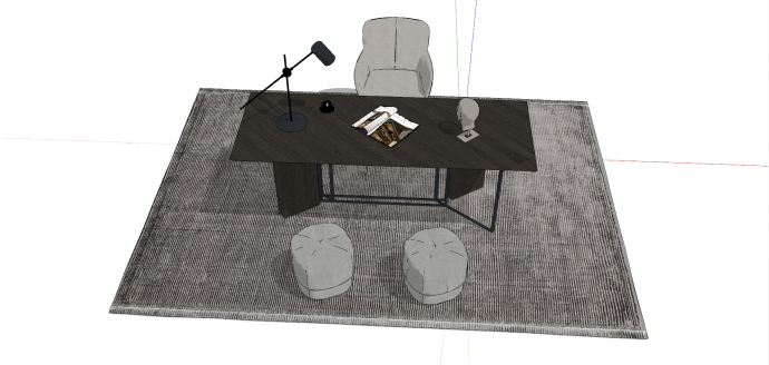 全黑薄面书桌椅组合su模型_图1