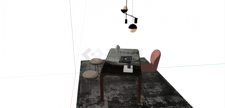 简约黑色铁架书桌椅组合su模型-图二