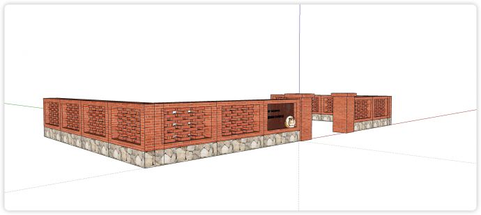 庭院围墙红砖矮墙建筑su模型_图1