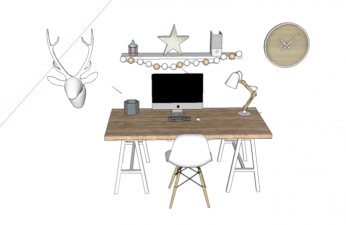 带钟表和音响台灯装饰品的书座椅su模型_图1