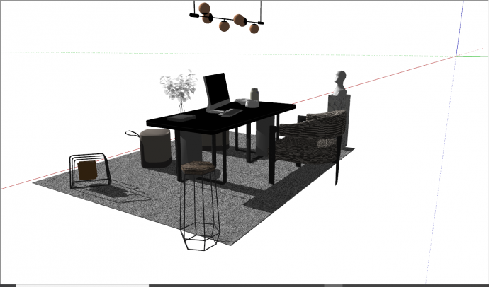 黑色简约北欧书桌椅su模型_图1