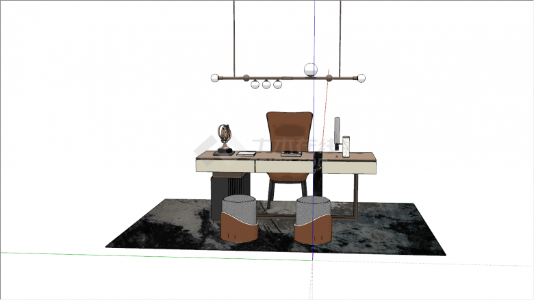 现代轻奢办公书桌椅su模型-图二