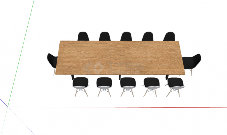 现代长条超大原木办公桌su模型-图二