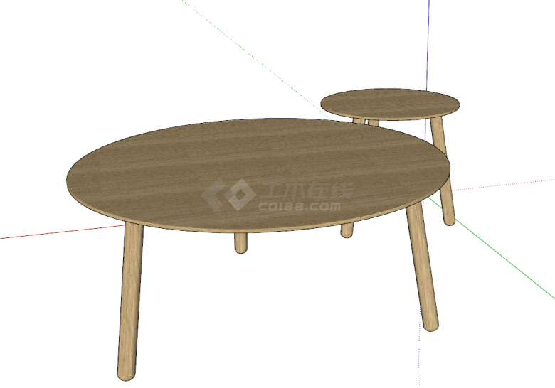 两个一大一小的带三个桌脚的桌子su模型-图二