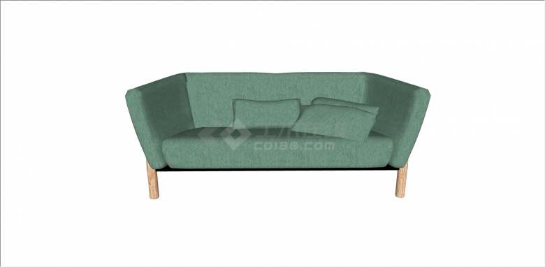 美式绿色带抱枕沙发 su模型-图一