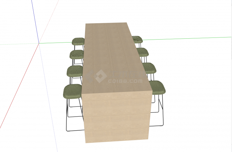 八人座铁架椅木制桌su模型-图二