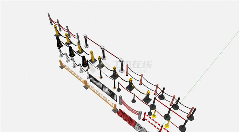 新型各种警戒线警示栏杆围栏护栏su模型-图二