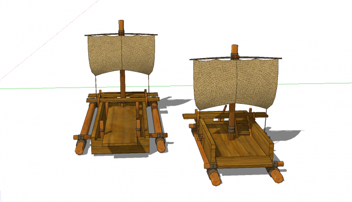 两艘带帆布的木制中式船su模型_图1