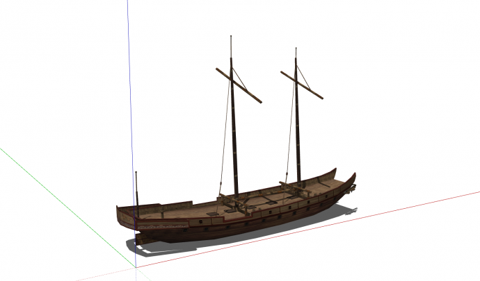 古代双风帆长形战船su模型_图1
