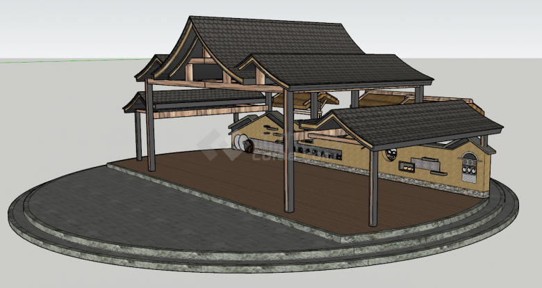 圆形尖顶乡村大舞台su模型-图二