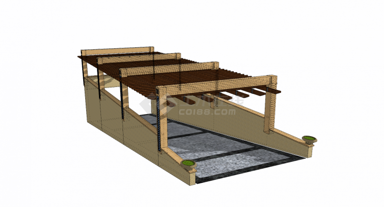 带木架棚顶的地下出入口su模型-图二