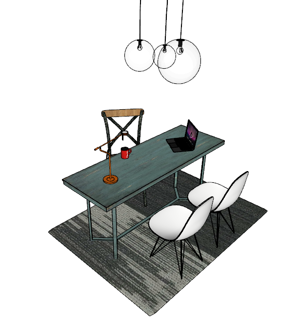 北欧简易风办公书桌椅su模型_图1