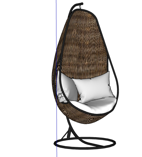 褐色木制白色枕头吊椅 su模型-图二