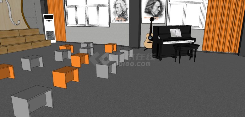 现代化幼儿园音乐室su模型-图一