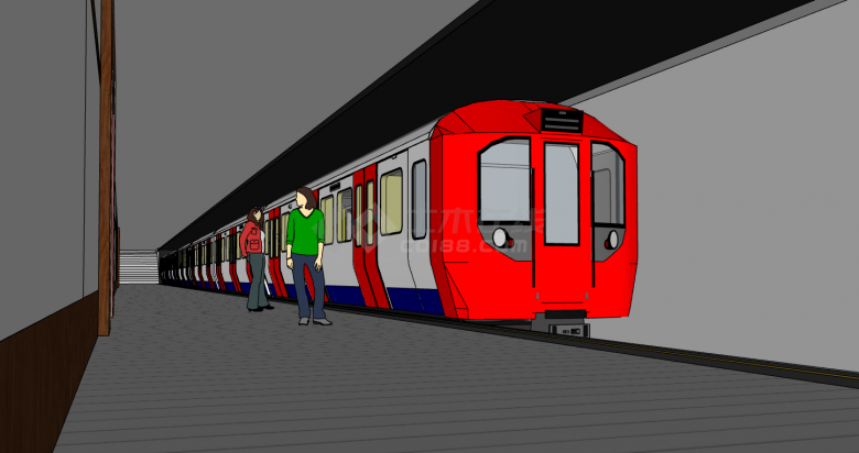 现代红白色长条地铁su模型-图二