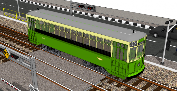 一节墨绿色有轨电车su模型_图1